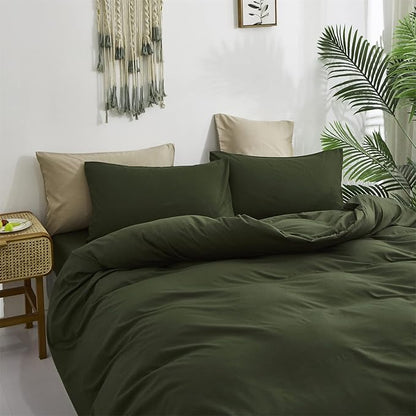 Cottonight Army Green Comforter Set California King Olive Green Bedding Set Cal King Dark Color Solid Blanket Quilts Modern Soft Breathable 3 Piece Comforter Set for Women Men