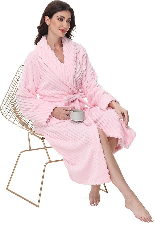 Yurhap Premium Robes for Women - Super Soft Cozy Fleece Womens Robe Plush Long Bathrobe