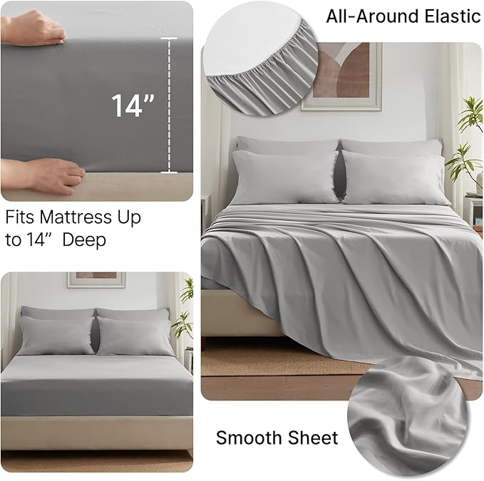 SunStyle Home Light Grey Full/Queen Comforter Set - 7 Pieces Bed in a Bag, Lightweight Goose Down Alternative Bedding Sets with All Season Comforter, 1 Flat Sheet, 1 Fitted Sheet, 4 Pillowcases