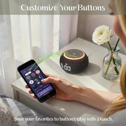 White Noise Sound Machine for Sleep, Dual-Stage Alarm, Snooze, Smart App Control, Custom Buttons, 507 Non Looping Soothing Sounds, Dimmable Clock, Timer, Night Light, for Baby Adults Kids Black