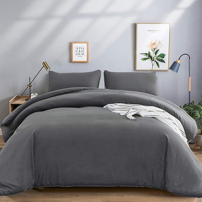 KAREVER Deep Grey Comforter Set Cal King Dark Color Beddig Set Women Lightweight Durable Bedding Set 3 PCs with 2 Pollowcases Gray Blanket Breathable