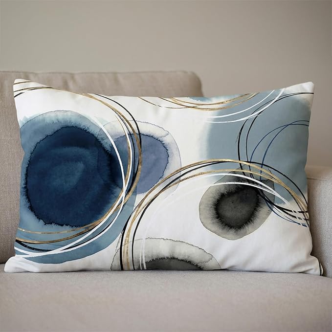 Americanflat 14x10 Throw Pillow with Sewn-in Insert - All-in-One Decorative Pillows - No Cover Needed - Soft and Durable Cushion for Bed or Sofa - Polyester - Blue, White, Black and Gold