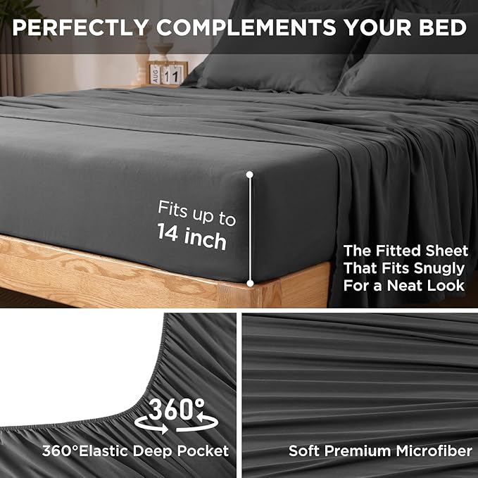 5 Pieces Twin Comforter Set - Utral Soft Microfiber Bedding Set, Thick Duvet Insert Bed in a Bag Without Rustling Noise for All Season, Dark Grey (68"x88")