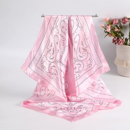 AWAYTR 35” Satin Large Square Head Scarves - 4PCS Silk Like Neck Scarf Hair Sleeping Wraps Satin Silk Scarfs for Women