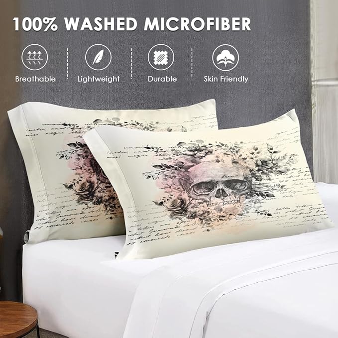 Full Size Comforter Set with 2 Pillowcases, Rock Goth 3 Pcs Bedding for Adults, Retro Gothic Soft Comforter Set for Bedroom Bed Decor