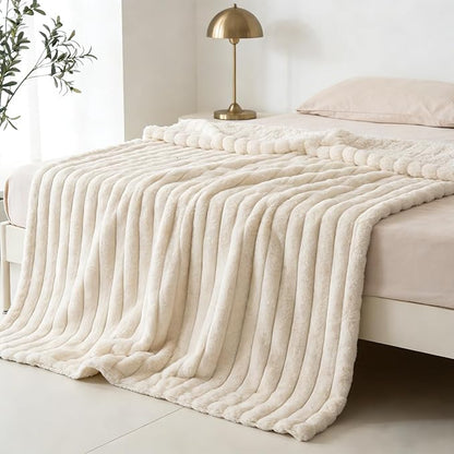 Waterproof Dog Blanket for Bed, Luxury Plush Washable Large Dogs Blankets for Furniture Protection, Super Soft Calming Pet Blanket for Indoors (Cream, 60"x80")