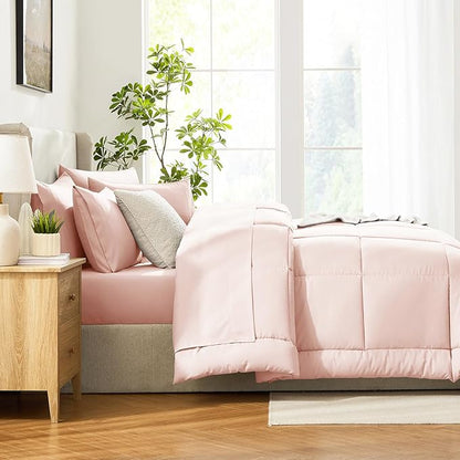 CozyLux Full Size Comforter Sets Blush Pink, 7 Pieces Bed in a Bag, Pink Comforter Full Size, All Season Bedding Sets with Stitch Quilted Comforter, Flat Sheet, Fitted Sheet, Pillowcases