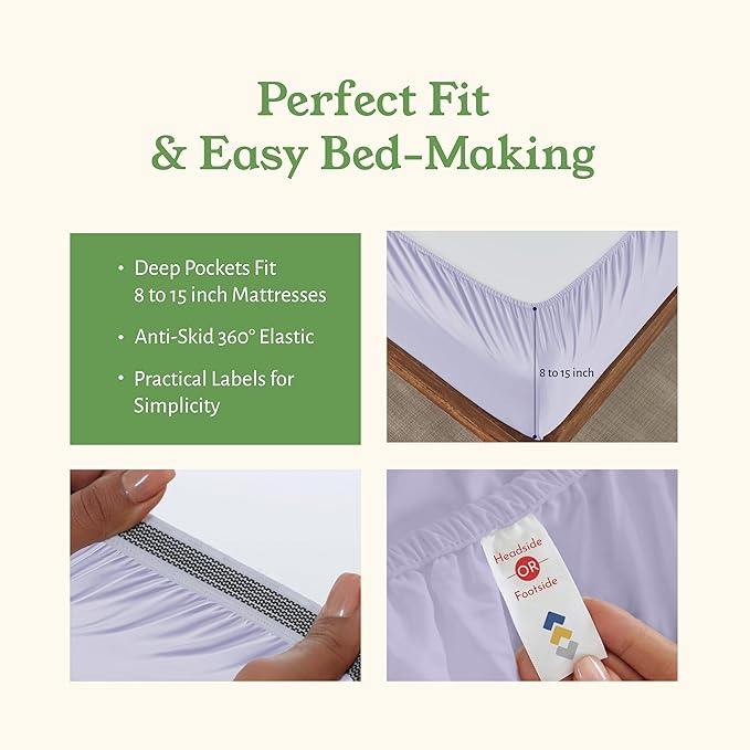 California Design Den Deep Pocket King Sheet Set - Soft 100% Organic Bed Sheets, Crisp Percale, Breathable and Durable Bedding Set - Lavender Mist