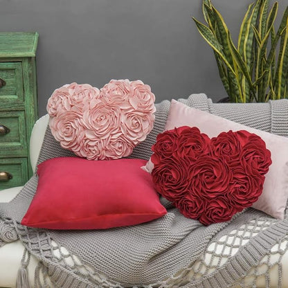 JWH Valentine's Day Throw Pillow Covers Decorative Flower Accent Pillow Cases Heart Shaped Cushion for Couch Living Room Bed Chair 14 x 16 Inches Pink
