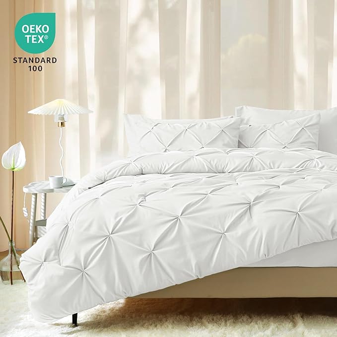 JOLLYVOGUE Full Size Comforter Sets 7 Pieces - Bed in a Bag Full for All Season, Pintuck Bedding Comforter Sets with Comforter, Flat Sheet, Fitted Sheet and Pillowcases & Shams, White