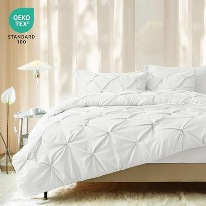JOLLYVOGUE Full Size Comforter Sets 7 Pieces - Bed in a Bag Full for All Season, Pintuck Bedding Comforter Sets with Comforter, Flat Sheet, Fitted Sheet and Pillowcases & Shams, White
