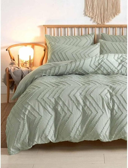 Nanko Sage Green Queen Comforter Set 3 Pcs, Tufted Jacquard Boho Soft Reversible Down Alternative Microfiber Bedding - All Season Duvet Spring Farmhouse Bed Set for Women Men, Size 88 x 90 Bohemia