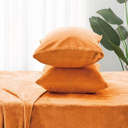 BEDELITE Flannel Sheets Queen Size Burnt Orange - Super Soft Fall Fleece Sheets Set Fluffy Extra Plush, 4 Piece(Include Fitted Sheet, Flat Sheet, 2 Pillowcases)