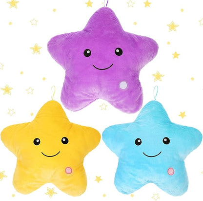 Unittype 3 Pack Star Throw Plush Pillows 15.75 Inch Stuffed Cushion Decorative Smile Face Star Shaped Throw Pillow Blue Violet Yellow for Bedroom Room Bed