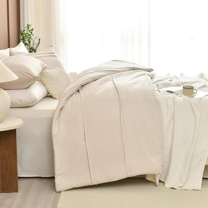 Masaca Oversized Comforter King Size(120"x120"),Soft Pinch Pleated Bedding Comforter Set,3 Pieces Wheat Colored California King Microfiber Boho Bedding Set for All Season