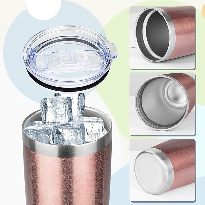 20oz Tumbler with Lid Stainless Steel Insulated Tumblers Travel Coffee Tumbler Bulk Double Wall Vacuum Insulated Water Cup Christmas Gifts for Women Men Her Him Home Office (Rose Gold, 4pack)