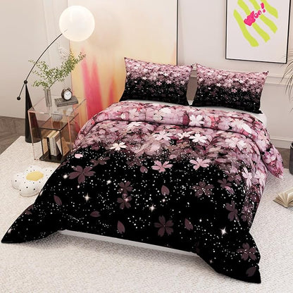 Flower Tree Comforter Sets for Kids Adults,3D Pattern Pink Color,Decorative Bedding Comforter Sets with 2 Pillow Shams, King Size