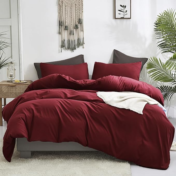 Luxlovery Burgundy Comforter Set Queen Dark Red Bedding Set Women Claret Wine Red Crimson Burgundy Blanket Quilts 3 Piece Claret Bedding Comforter Set