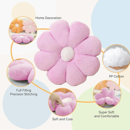 FIONOUT Purple Flower Pillow Decorative Throw Pillows, 17.7In Soft Daisy Pillow Flower Shaped Pillow Floor Seating Custion for Reading and Room Dector