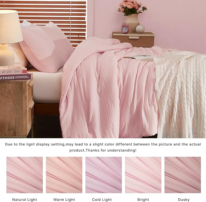 WRENSONGE Full Size Comforter Sets - 3 Pieces Soft Pink Comforter Prewashed Soft Lightweight for All Seasons, Fluffy Down Alternative Comforter Full Size with 2 Pillow Shams