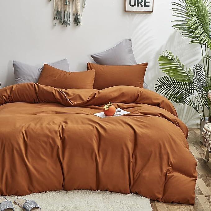 Wellboo Pumpkin Color Comforter Sets Full Size Solid Rust Bedding Comforters Burnt Orange Soft Quilts Cotton Women Girls Rust Caramel Blankets Modern Reddish Orange Bed Comforter Brown Terracotta Bed