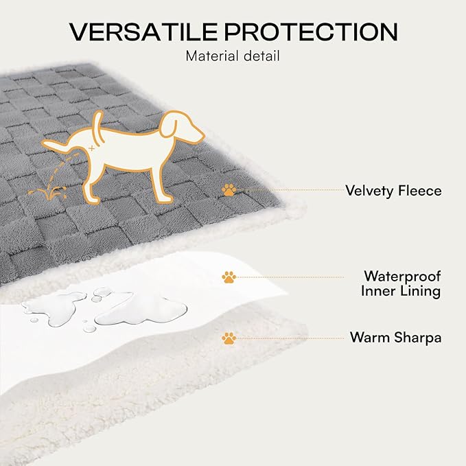 Luciphia Waterproof Dog Blanket for Medium Dogs Washable Soft Sherpa Fleece Cat Blankets with 3D Jacquard Cozy Calming Reversible Couch Protector Furniture Protection for Pet, Gray White, 57x40 inch