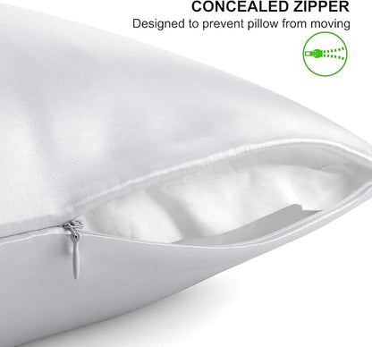ALASKA BEAR Silk Pillowcase for Hair and Skin, Set of 2 Pure Genuine 22 Momme Mulberry Silk Pillow Cases Queen Size for Bliss Sleep Better Than Poly Satin, Zipper Closure(2pc,Silver)