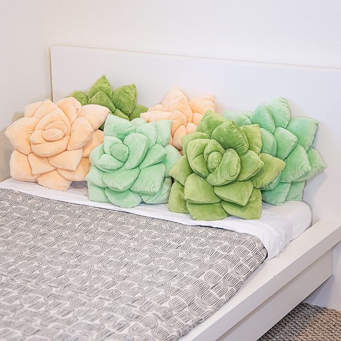 Green Philosophy Co. Succulent® Pillow 16" – Soft 3D Decorative Flower Throw Pillow, Unique Blush Peach Plush Flower Cushion, Perfect for Couch, Sofa, Bedroom Decor, Gift for Plant Lovers