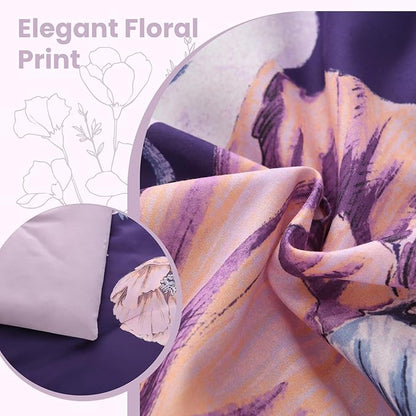 King Size Comforter Set - 7 Pieces Floral Comforter and Sheet Set, Dark Purple King Size Bed in a Bag, Soft Microfiber Flower Complete Bedding Set for All Seasons（Dark Purple,104"x90"）