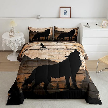 Feelyou Wolf Print Comforter Set Full for Girls Women Teens Adult, Kids Boys Wildlife Hunting Theme Bedding Set, Western Farmhouse Comforter Soft Quilt Set, with 2 Pillowcase 3pcs Bedding