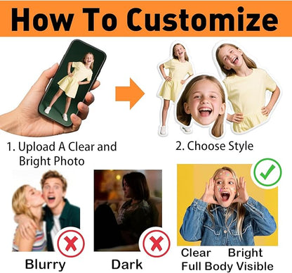 Custom Pillow with Picture & Text, Valentines Day Gifts for Boyfriend, 3D Personalized Head Face Pillows, Custom Stuffed Photo Pillow, Birthday Anniversary Funny Gift for Couple Friend Family (Shaped)