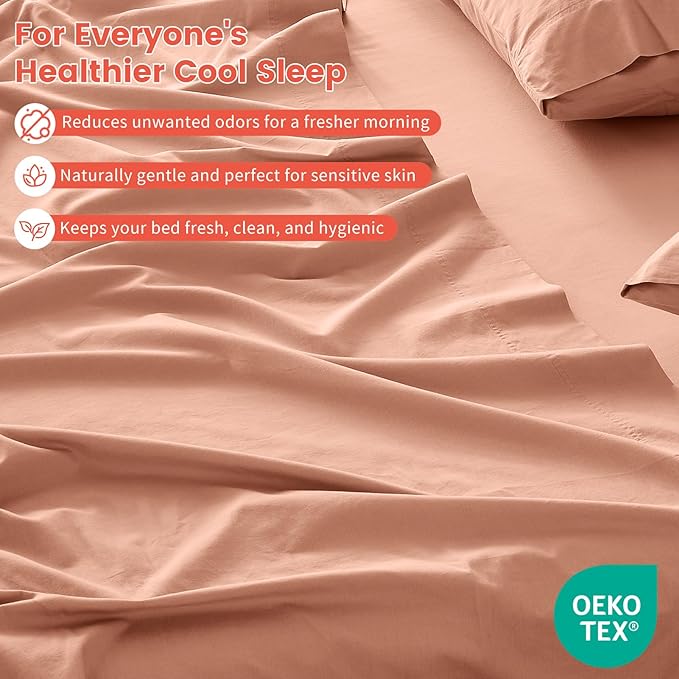 100% Linen Sheet Set King Size Extra Deep Pocket Fits 18-24 Inch Mattress, Breathable & Soft, Smooth 4-Piece Set for Thick Mattresses Hotel Luxury Bedding（King, Light Red）
