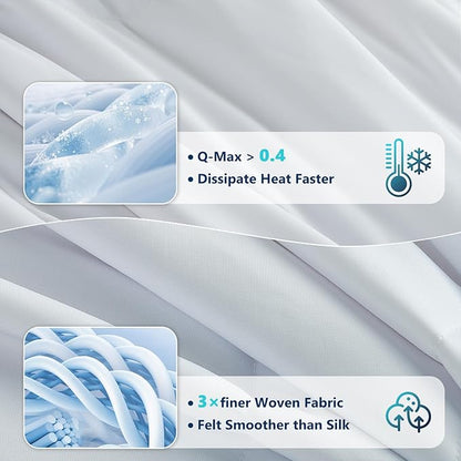 Cooling Comforter Set Twin- White Reversible Cooling Comforter Set with Sheets - Soft Breath Comforter 3pcs Set (Comforter+Fitted Sheets+Pillowcase)