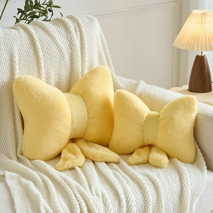 Xuyier Bow Pillows, Bow Shaped Decorative Throw Pillows for Couch Bed, Aesthetic Cute Home Decor Accent Pillows (Goose Yellow, Small-12 Inches)