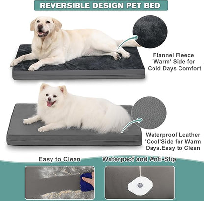 Waterproof XL Dog Beds Large Sized Dog, Orthopedic Washable Crate Pad 42 inch, Extra Large Foam Pet Bed with Removable Cover Reversible, XLarge Anti-Slip Kennel Pad, 41"x27", Dark Gray