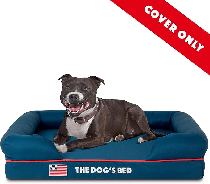 The Dog’s Bed Replacement Outer Cover, Oxford Fabric, Blue with Red Trim & USA Flag, Medium