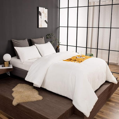 CLOTHKNOW White Velvet Comforter Set Twin/Twin XL White Bedding Comforter Sets White Flannel Bed Comforter Soft Cozy 3Pcs Comforter Sets
