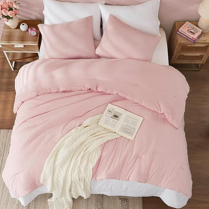 WRENSONGE Queen Comforter Set - 3 Pieces Prewashed Soft Pink Comforter Soft Lightweight for All Seasons,Down Alternative Comforters Queen Size with 2 Pillow Shams