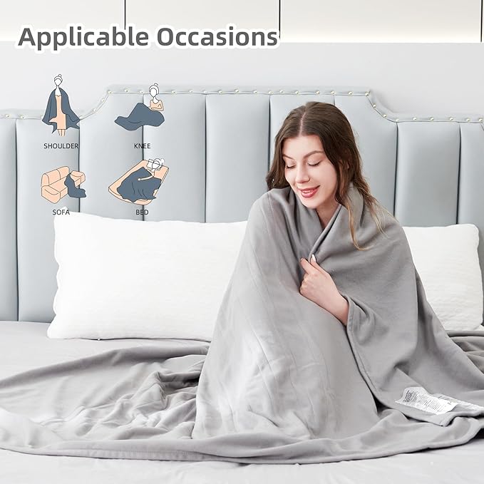 Electric Heated Blanket Full Size 72"x84",Fast Heating Throw, Soft Fleece for Bed & Sofa, 10 Hours Auto Off & 4 Heating Levels, Machine Washable, Gifts for Grandma & Family-Light Gray