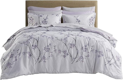 Comfort Spaces Bed in A Bag - Trendy Casual Design Cozy Comforter with Complete Sheet Set with Side Pocket, All Season Cover, Matching Shams King(104"x90"), Kate, Grey/Purple 9 Piece