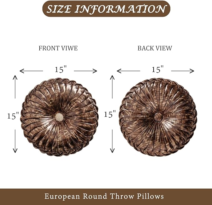 EUCIOR Round Decorative Pillow,Handmade Circle Pillow,Smooth Metallic Leather Round Pillows for Couch Home Decor Bedroom Living Room Bed Sofa