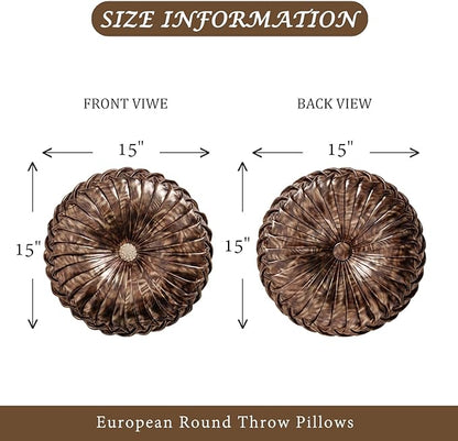EUCIOR Round Decorative Pillow,Handmade Circle Pillow,Smooth Metallic Leather Round Pillows for Couch Home Decor Bedroom Living Room Bed Sofa