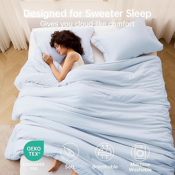 MUXHOMO Full Comforter Sets, All Season Ultra Soft Down Alternative Bedding - 3 Piece Lightweight Bed Set Includes 1 Comforter (82"x86") and 2 Pillow Shams (20"x26"), Light Blue