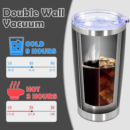 20oz Tumbler Bulk Stainless Steel Tumbler Cup with Lid Vacuum Insulated Double Wall Travel Mug, Durable Powder Coated Travel Coffee Tumbler Mug for Hot & Cold Drinks, Black,8 Pack