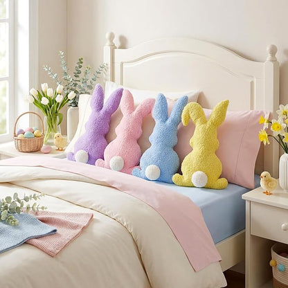 Easter Bunny Rabbit Throw Pillow: 4pcs Ultra Soft Teddy Fleece Colorful Pillows, Fluffy Bunny Shaped Cushions Easter Throw Pillows, Spring Decoration for Home, Bedroom, Living Room, Sofa and Couch