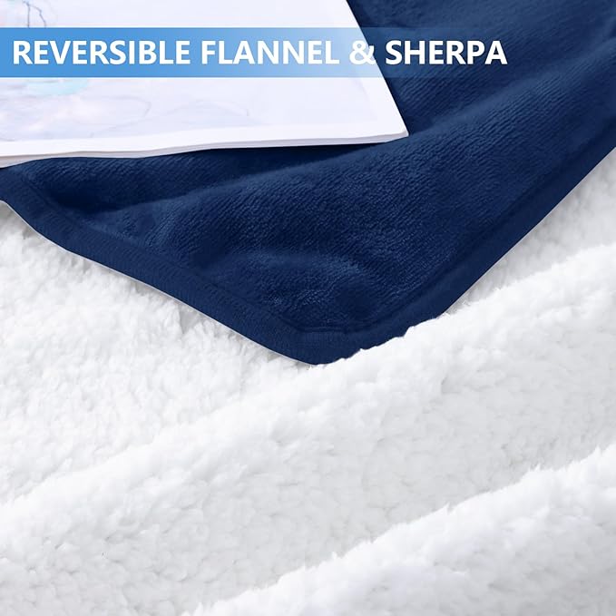 Smiry Waterproof Dog Bed Blanket, Leakproof Pet Throw Blanket for Bed Couch Sofa, Reversible Sherpa Fleece Furniture Protector Cover for Small Medium Large Dogs Cats (Navy Blue, 50x60 inches)