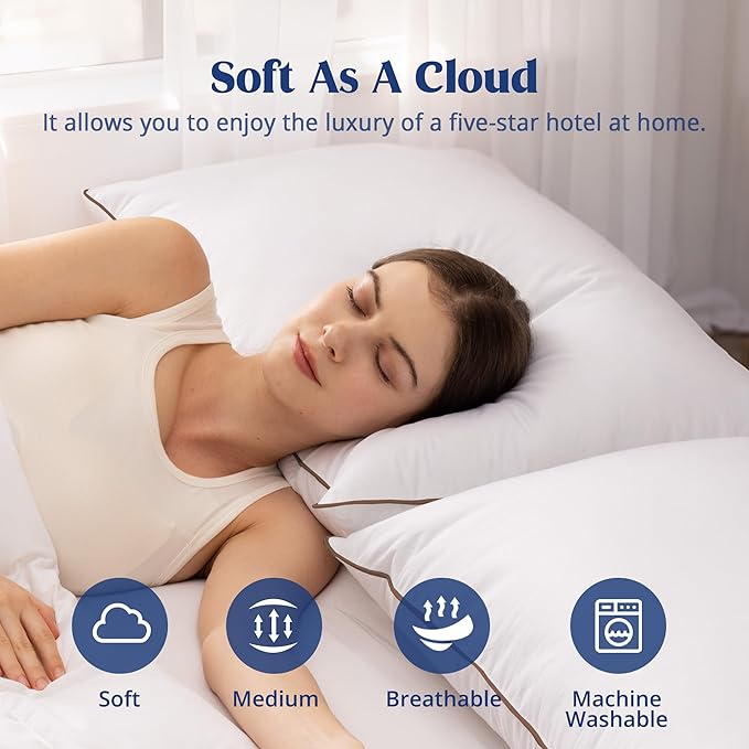 puredown® Goose Feather Down Pillows Queen Size Set of 2, Soft Fluffy Bed Pillow for Sleeping with 100% Cotton Cover, Medium Firm Luxury Hotel Collection Pillow for Back, Stomach or Side Sleeper