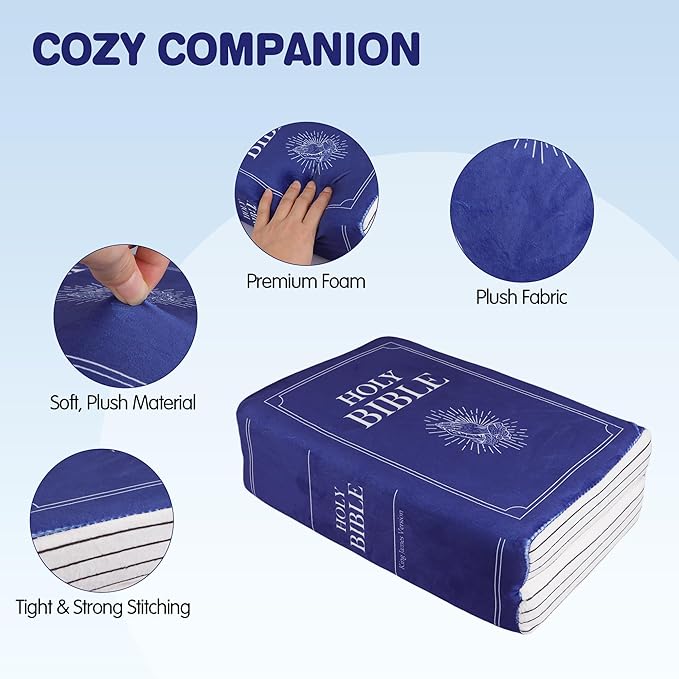 Bible Pillow Book Plush That Opens, Cozy Faith Bible Plushies, for Kids Adults Christian Gifts, Decoration for Bedrooms, Living Rooms (Blue)