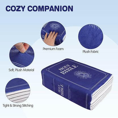 Bible Pillow Book Plush That Opens, Cozy Faith Bible Plushies, for Kids Adults Christian Gifts, Decoration for Bedrooms, Living Rooms (Blue)