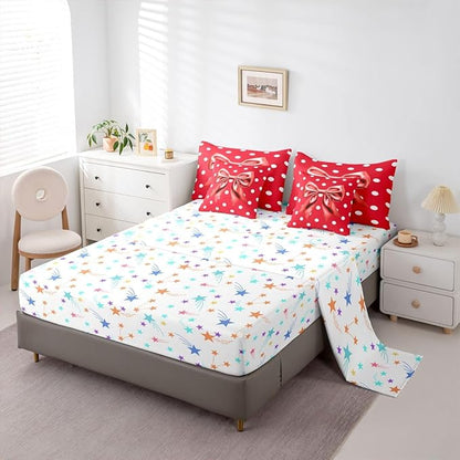 Feelyou Red Bowknot 7 Piece Bedding Set Polka Point Comforter Set with Sheets for Kids Boys Girls Cute Bow Bed in a Bag Princess Theme Bed Set Soft Lightweight